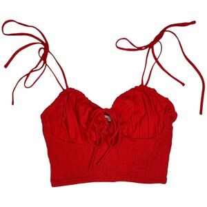 NWT O. Vianca Red Tie Strap Crop Top Small Smocked Bustier Style Adjustable Cute